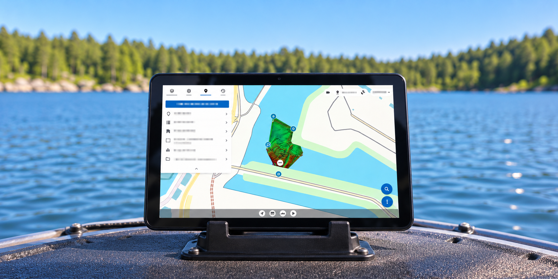 Tablet met de BBT Autopilot-kaartweergave aan het water